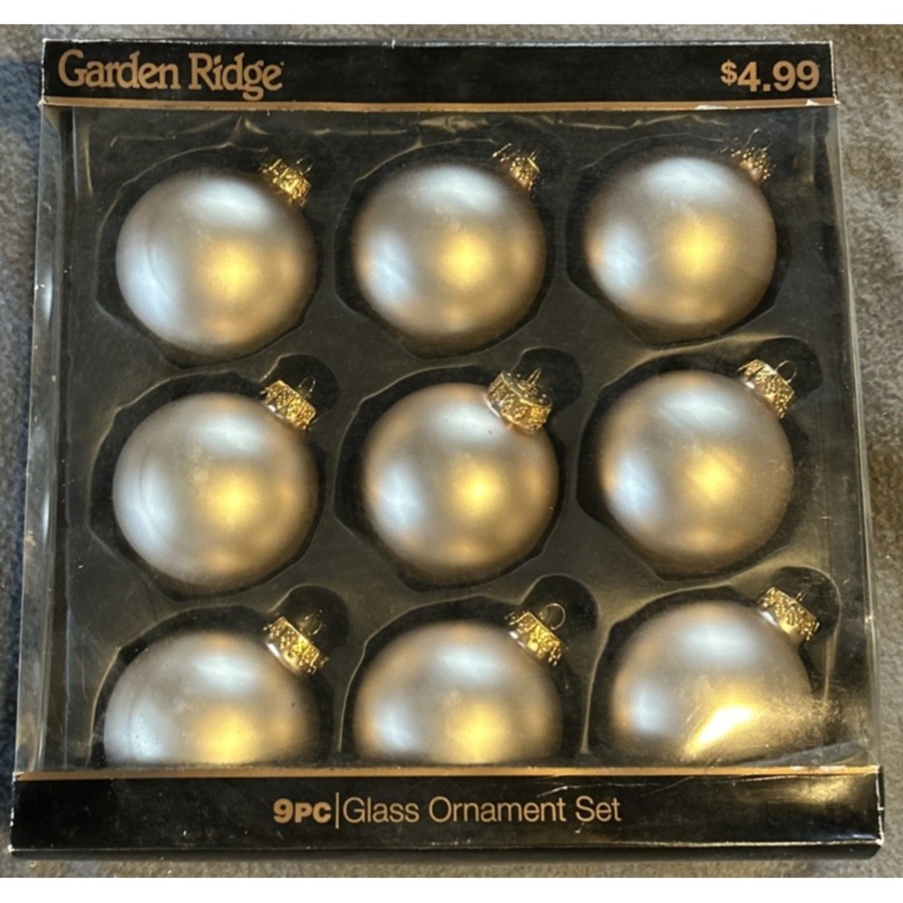 Vintage Hand Crafted Glass Ornaments Set 9 Gold Satin Finish Holiday Decor